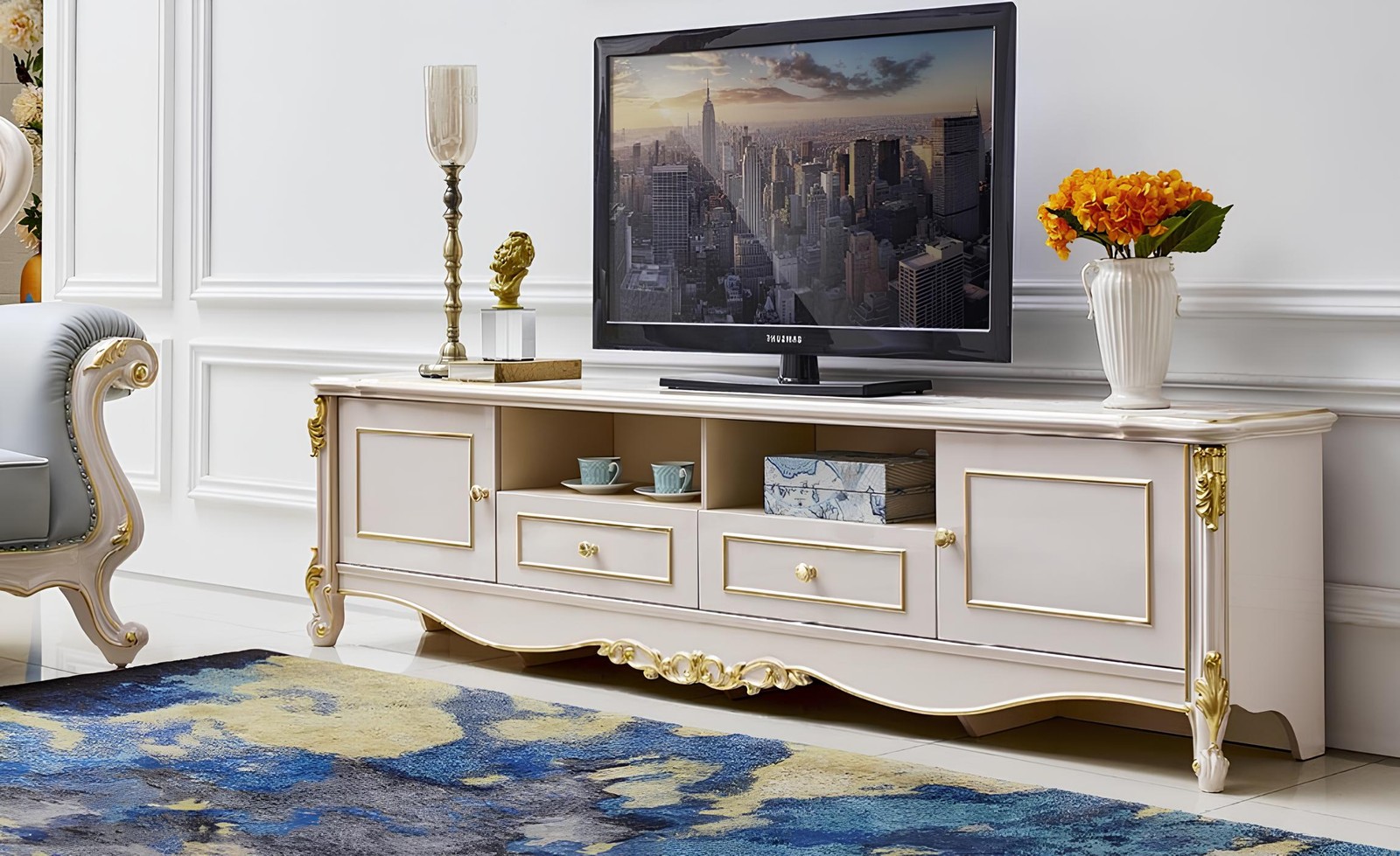 Sideboard TV lowboard RTV cabinet living room real wood classic Baroque Rococo