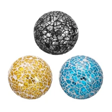 3Pcs Decorative Glass Balls 2.36 Inch, Silver Black, Gold Tone, Light Blue
