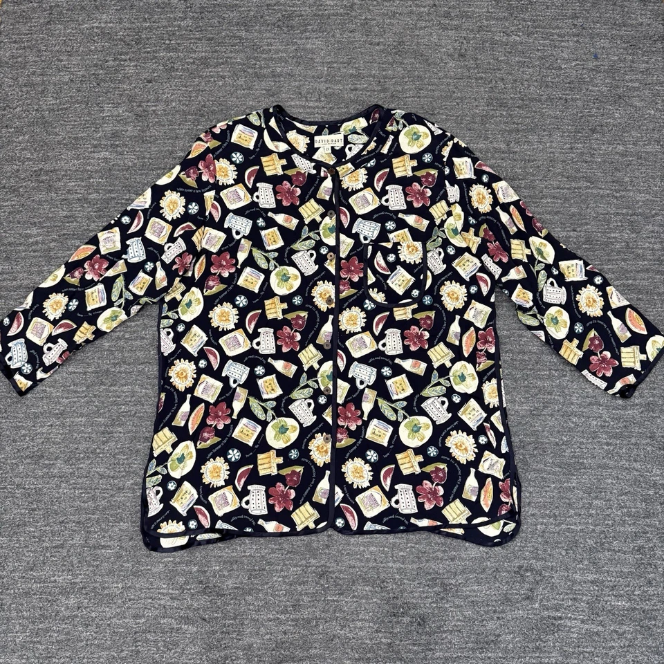 Top túnica vintage David Dart mujer 2X más rayón bolsillo café floral fruta EE. UU. Foto 2 de 4