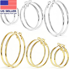 6 Pairs 14K Gold Plated 316 Stainless Steel Hoop Earrings Women