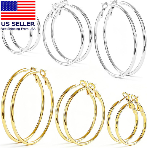 6 Pairs Silver Gold Hoop Earrings for Women - 14K Gold Plated 316 Stainless Stee