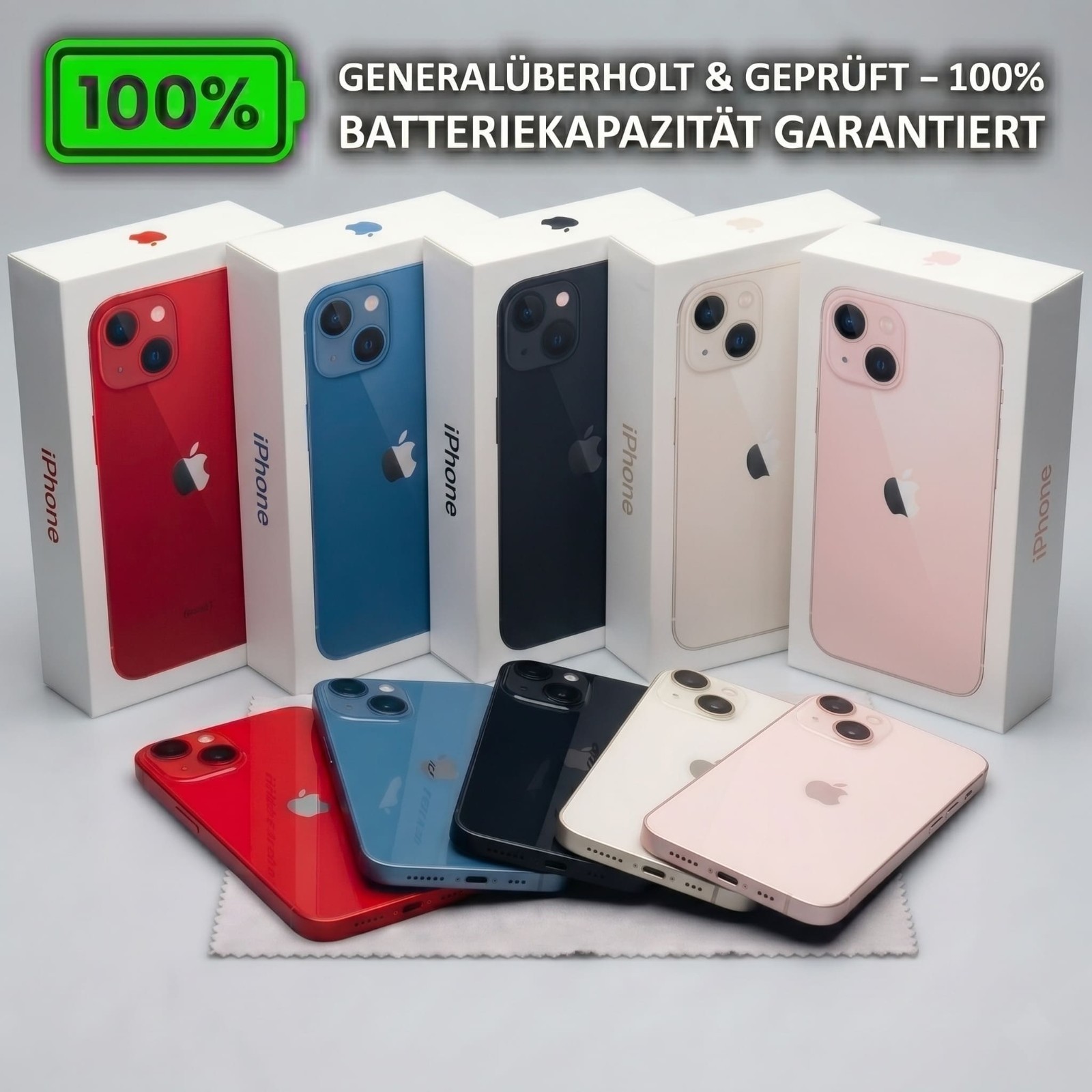 Apple iPhone 13 mini SEHR GUT 100% Batterie Schwarz Weiß Blau Grün 128GB 256GB