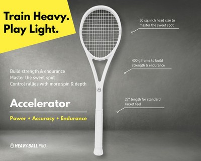 Heavy-Ball Pro Accelerator Training Tennis Racquet (400g) in White (Fully Strung