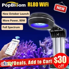 PopBloom RL80 WiFi 80W LED Aquarium Reef Light Full Spectrum Saltwater Fish Tank