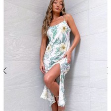 ASOS DESIGN Floral Slip Midi Dress White/Yellow/Green – Size US 4 