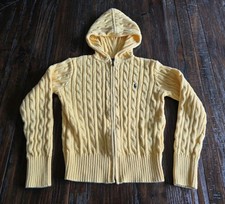 Vintage Polo Ralph Lauren Cable Knit Yellow Full Zip Hoodie Sweater Girls Size L