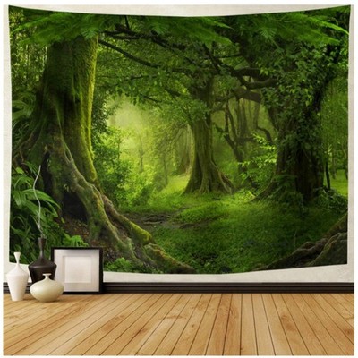 Misty Forest Tapestry 70.8''x92.5'' Green Trees Wall Hanging