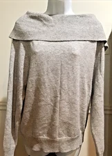 Saks Fifth Avenue Cashmere Sweater Women's Gray Sz Large Cowl Neck