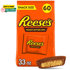 REESE'S Milk Chocolate Snack Size Peanut Butter Cups, Candy Bag, 33 Oz (60 Piece