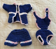 Vintage BARBIE Doll HANDMADE Crochet Swimsuit Shorts Top Outfit OOAK Clothing VG