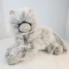 Russ Berrie Natasha Gray Cat Plush Green Eyes Fluffy Furry Kitty Stuffed Animal