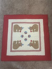 Vintage Handmade Teddy Bear Quilt Crib Blanket Party Red Blue White 38.5 Square