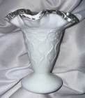 Fenton Silver Crest Spanish Lace Milk Glass Vase Footed Ruffled Edge VTG 4.25"