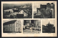 Kadelburg, Gasthof zum Hirschen, Ruine Küssaburg und Kirche, Ansichtskarte 1937 
