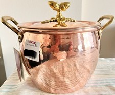 NWT RUFFONI HISTORIA HammeredCopper-CladTin-Lined 3.75Qt Stockpot DoubleAcornLid