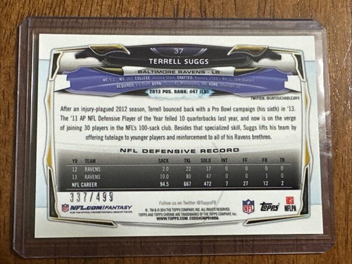 Terrell Suggs 2014 Topps Cromo Rifrattore Mimetico #d/499 Baltimore Ravens - Foto 2 di 4