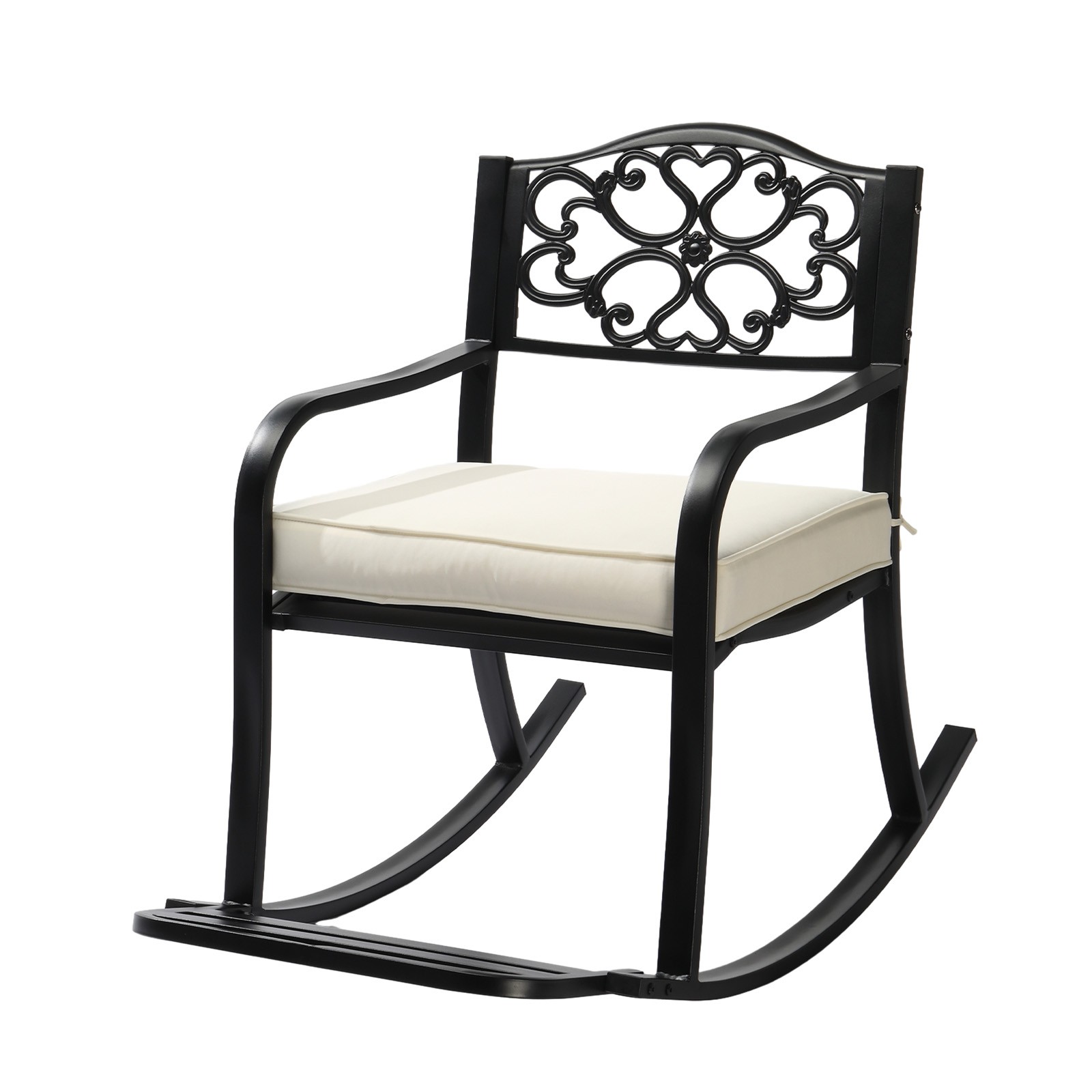 Metal Rocking Chair Patio Rocker with Cushion and Footrest for Outside Garden