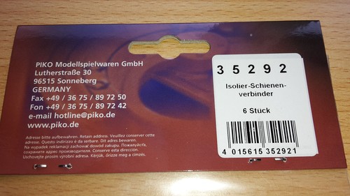 Piko 35292 G Złącze szyny izolacyjnej, 6 sztuk, kolejka ogrodowa NOWA/ORYGINALNE OPAKOWANIE - Zdjęcie 2 z 3