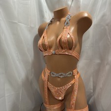 Exotic Dancer Stripper 3 PCS Piece With Thong Orange