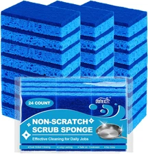 Sponges Kitchen 24Pcs, Non-Scratch Scrub Dish Sponge Safe on Non-Stick Cookware,