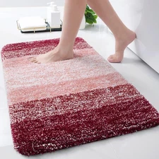 Arotive Microfiber Bathroom Rugs, Shaggy Soft and 24" x 16", Burgundy 