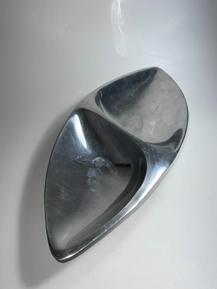 Vintage Mid-Century Modern Nambe Metal Dish 672 USA Made Double Serving Dish. - Image 4 of 4