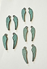 Angel Wing Metal Charms 2 Sided lot of 5 pair greenish blue