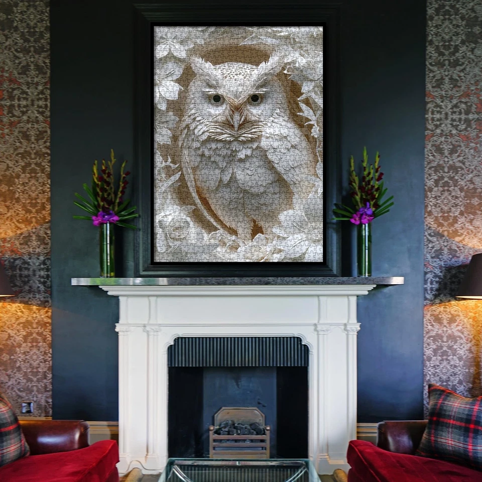 Rompecabezas de búho 3D corte de papel arte rompecabezas 1000 piezas para adultos, pájaro blanco Foto 4 de 4