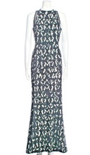 Escada Black Silk Beaded Sequin Plunge Back Gown dress