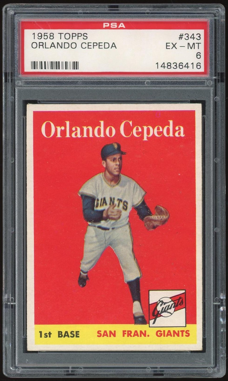 1958 Topps #343 Orlando Cepeda RC PSA 6 *6416