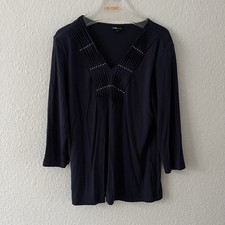 KS Selection 40 Dunkelblau blau Strass Glitzer Bluse Oberteil V-Ausschnitt 40