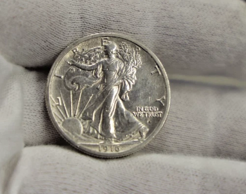 1916 D US Walking Liberty Half Key Date XF (Harsch Cleaning)