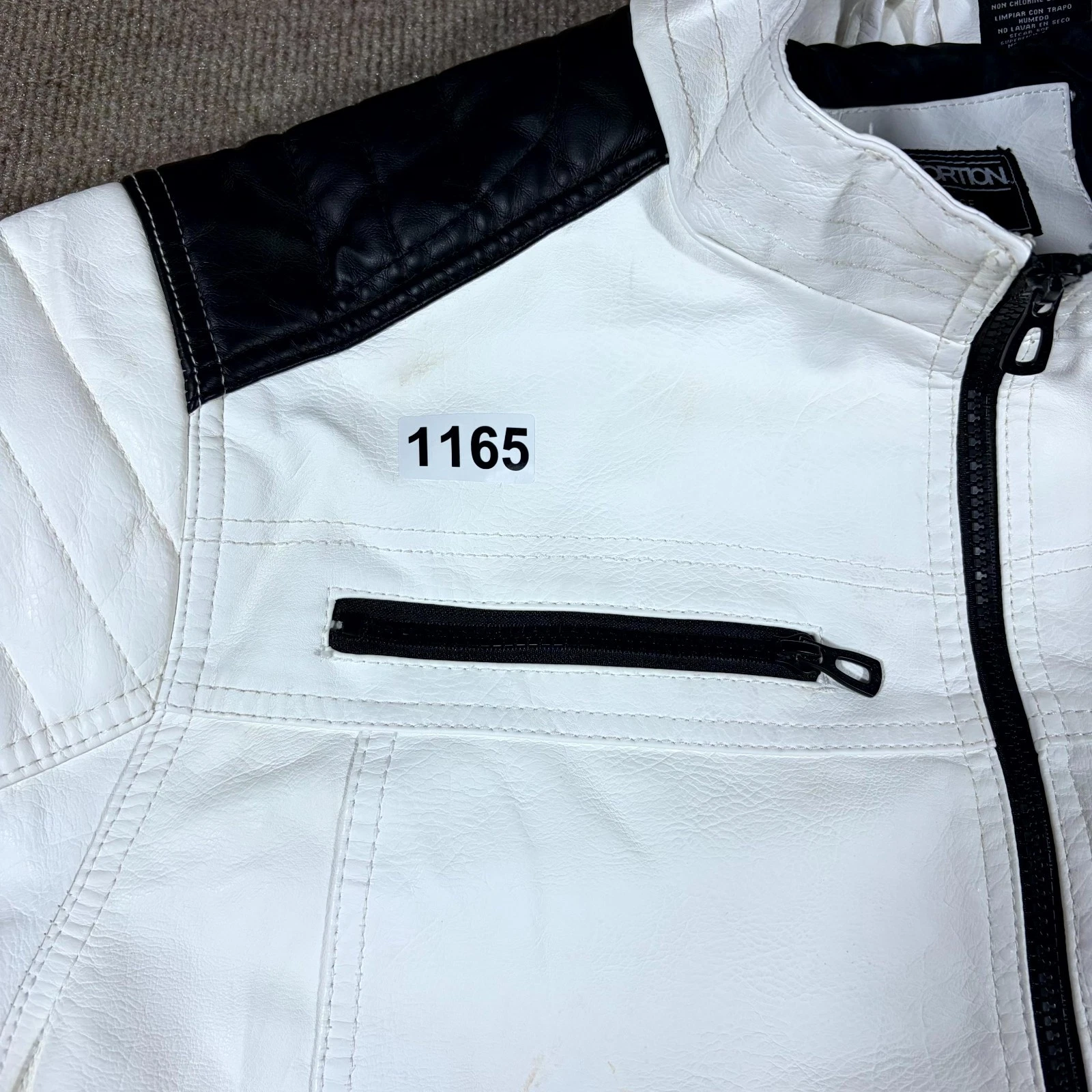 Distortion Biker Jacket Mens XL White Faux Leather Mock Neck Full Zip Racing image 17