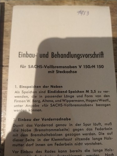 9.3 Sachs 175 V150 H 150 Handbuch Manual Vier-Gang Motor 0806 Dynastarter 1953 - Picture 3 of 19