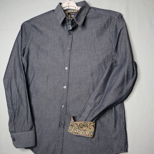 Structure Button Shirt Mens Medium Gray Minimal Retro Camo Flower Flip Cuff EUC - Picture 8 of 14