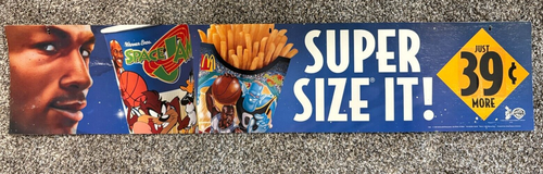 1996 McDonalds Super Size Michael Jordan Space Jam Display Schild 38 x 8"