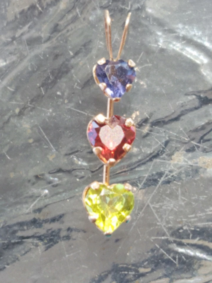 Iolite, Garnet & Peridot Labcreated Heart Cut Pendant 10KT Solid Yellow Gold - Image 4 of 4