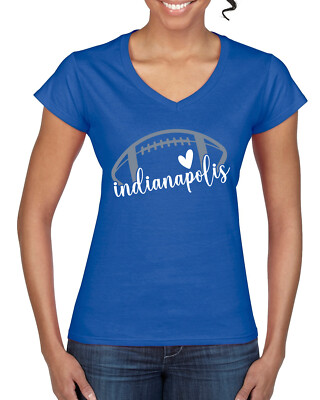 Fan Of Indianapolis Football White Heart Script Writing Women VNeck Tee