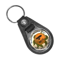 Redland's Aviation Meet Orange 6086 Signs Airport Round Faux Leather Key Ring
