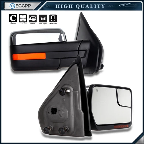 Chrome Power Heated Tow Mirror For 2004-14 Ford F150 Turn Signal Passenger Side