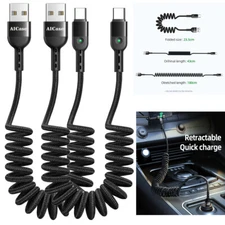 USB A To Type C Coiled USB C Charger Date Cord Charging Cable For Samsung iPhone