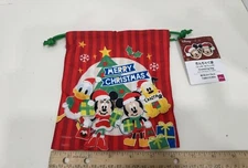 Daiso Disney Christmas  Drawstring Bag  6" x 7" Mickey Mouse & Friends, New Tag
