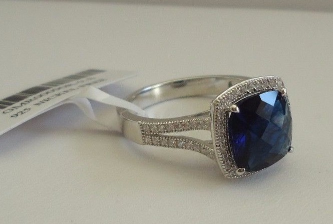 925 STERLING SILVER RING W/ 6 CT LAB SIMULANT DIAMOND&TANZANITE