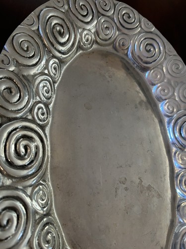 Vintage Large Oblong Pewter Platter Made in Mexico Swirl Pattern 18 1/4 x 13 1/2 - Picture 9 of 9