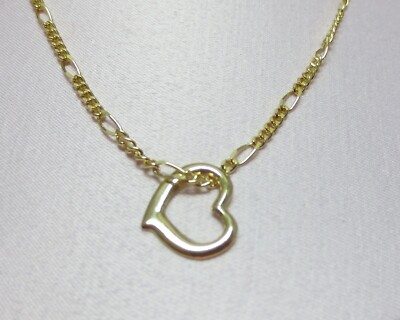 14KT GOLD EP 20 INCH 2MM FIGARO COMFORT CHAIN NECKLACE WITH FLOATING ...