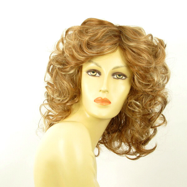 Perruque JAMELIA F27613 en fibre premium bouclée blond cuivré méché