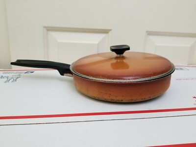 FLAW READ Vintage West Bend Frying Pan Pot 8 3/4 Inch Orange Brown Village Chef