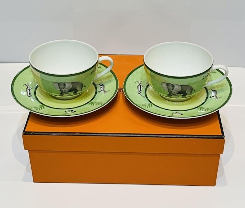 Hermes Africa Tea Cup Saucer Green Tableware 2 set Coffee Hermes Africa Tea Cup Saucer Green Tableware 2 set Coffee