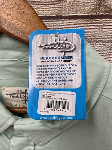 Camicia da pesca Reel Life uomo taglia XL beachcomber performance bottoni davanti nuova - Foto 4 di 4