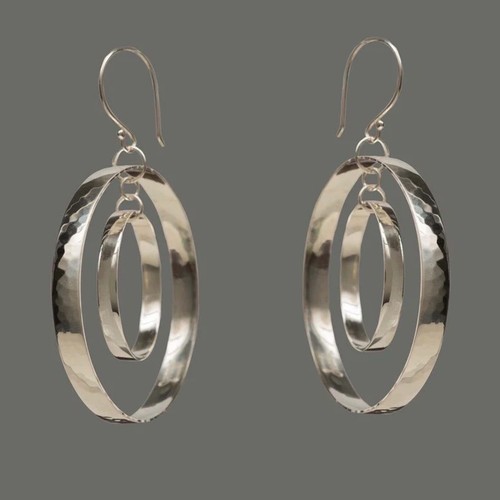 Doppel gehämmerte Creolen 925 Sterling Silber Ohrringe hübscher handgemachter Schmuck
